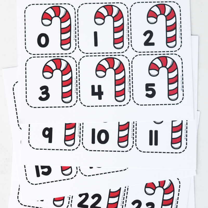 printable candy cane calendar numbers ready to be cut apart