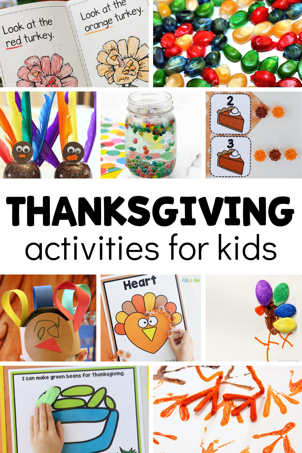 collection of fall ideas with text that reads thanksgiving activities for kids