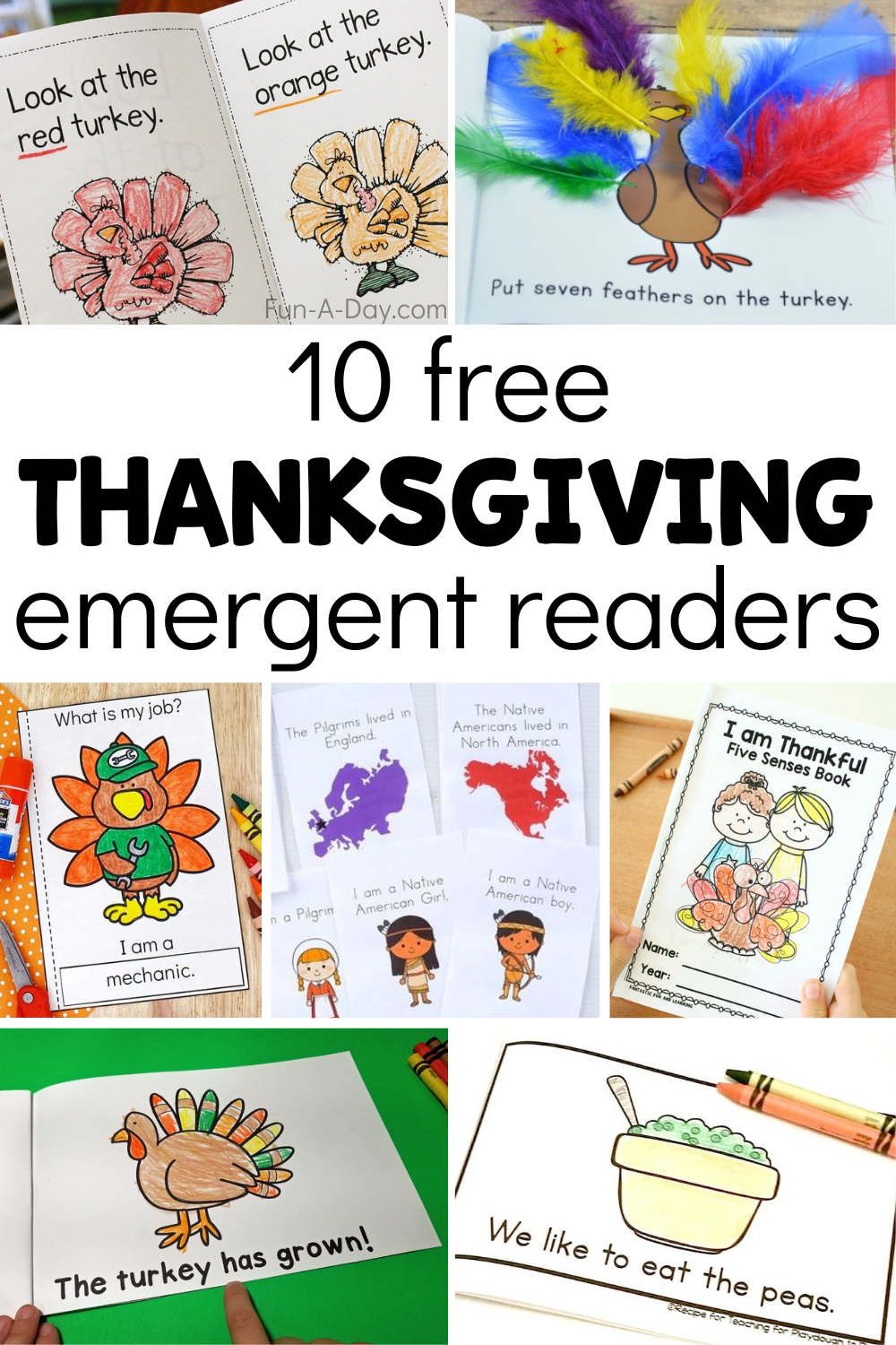 collection of printable books with text that reads 10 free Thanksgiving emergent readers