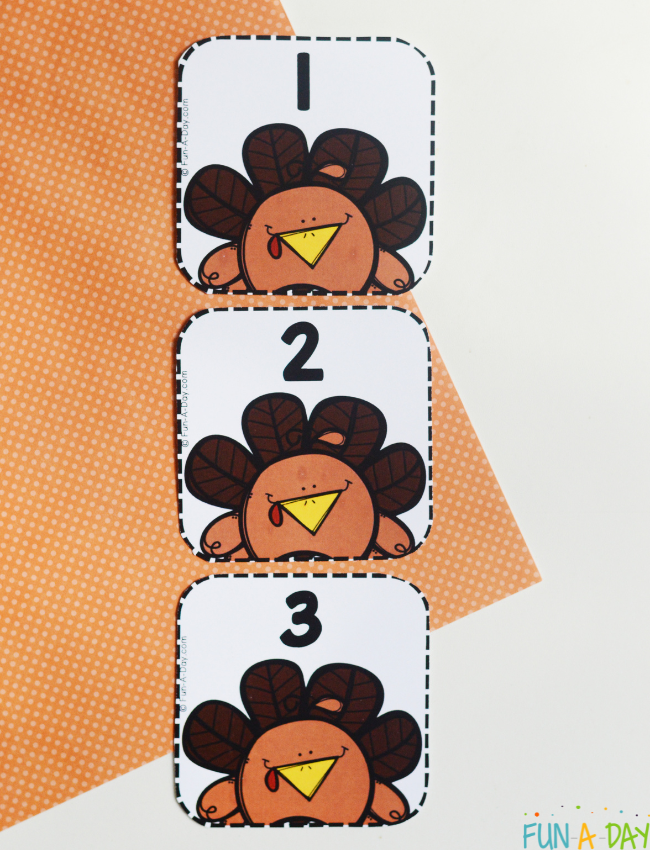 turkey calendar numbers 1, 2, and 3