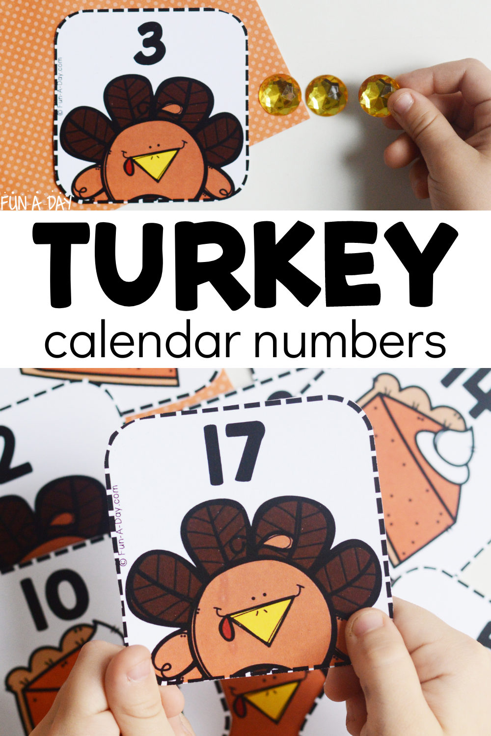 multiple views of number cards with text that reads turkey calendar numbers