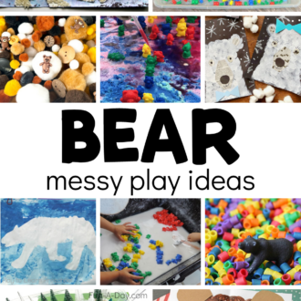 collage of bear activities for kids with text that reads bear messy play ideas