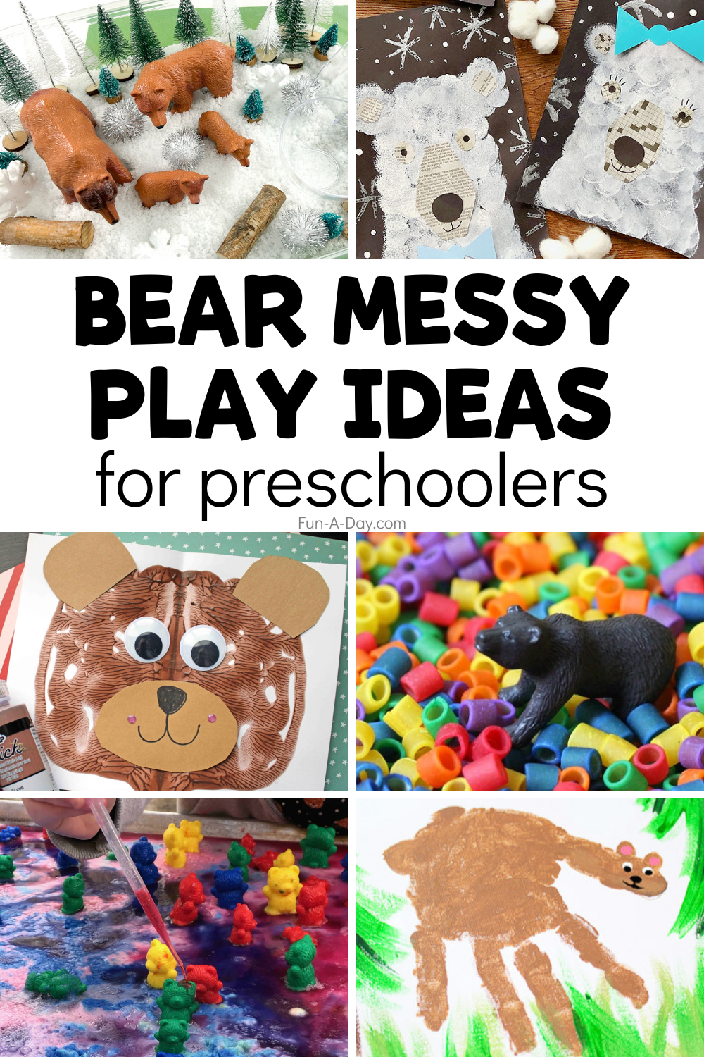 bear activities with text that reads bear messy play ideas for preschoolers