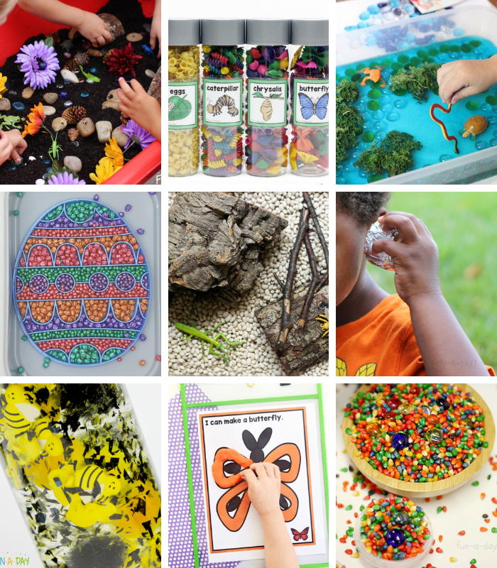 collage of spring sensory activities for preschoolers