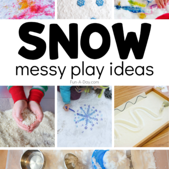 snow activities for kids with text that reads snow messy play ideas