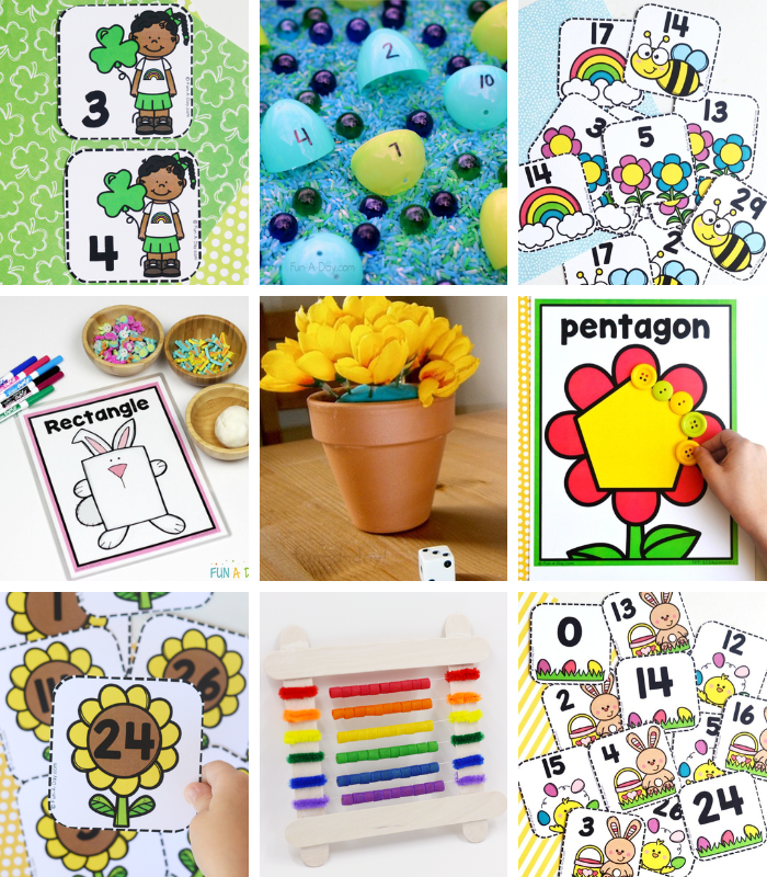 collage of math activities for spring