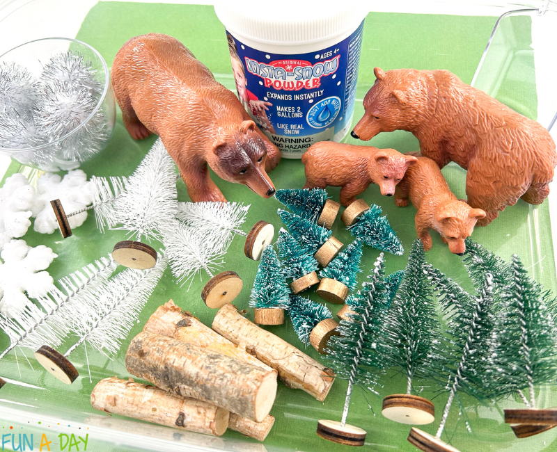 materials to make a wintery bear sensory bin