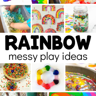 Colorful kids' activities with text that reads rainbow messy play ideas