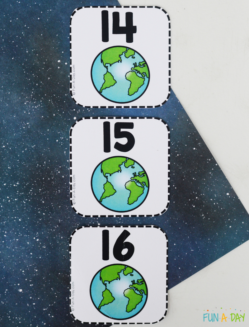 earth number cards 14, 15, and 16 in order vertically