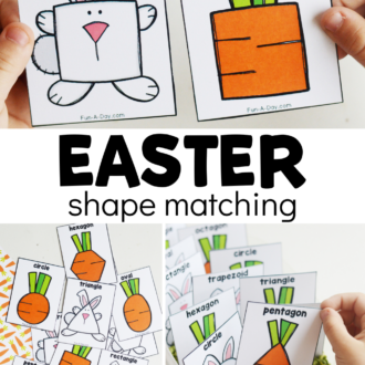 bunny and carrot shape cards with text that reads easter shape matching