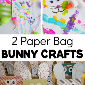 Easter bunny bags with text that reads 2 paper bag bunny crafts