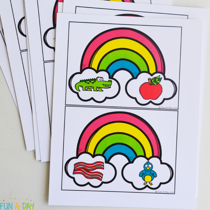 pile of printable rainbow phonemic awareness cards