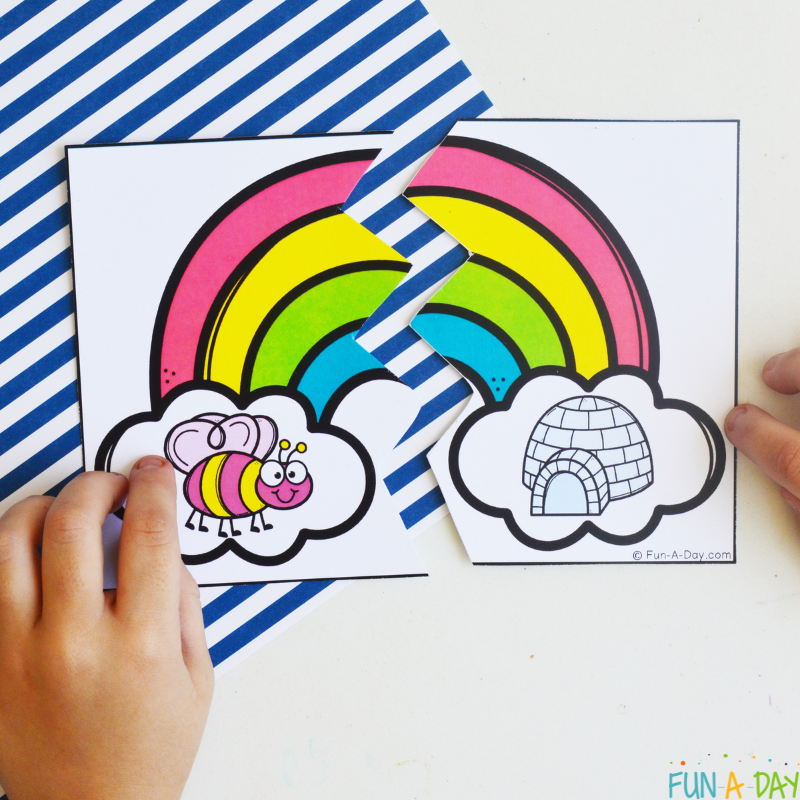 child matching beginning sounds rainbow puzzle