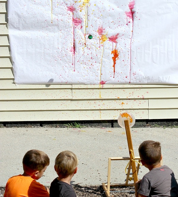 preschoolers catapult painting during summer camp