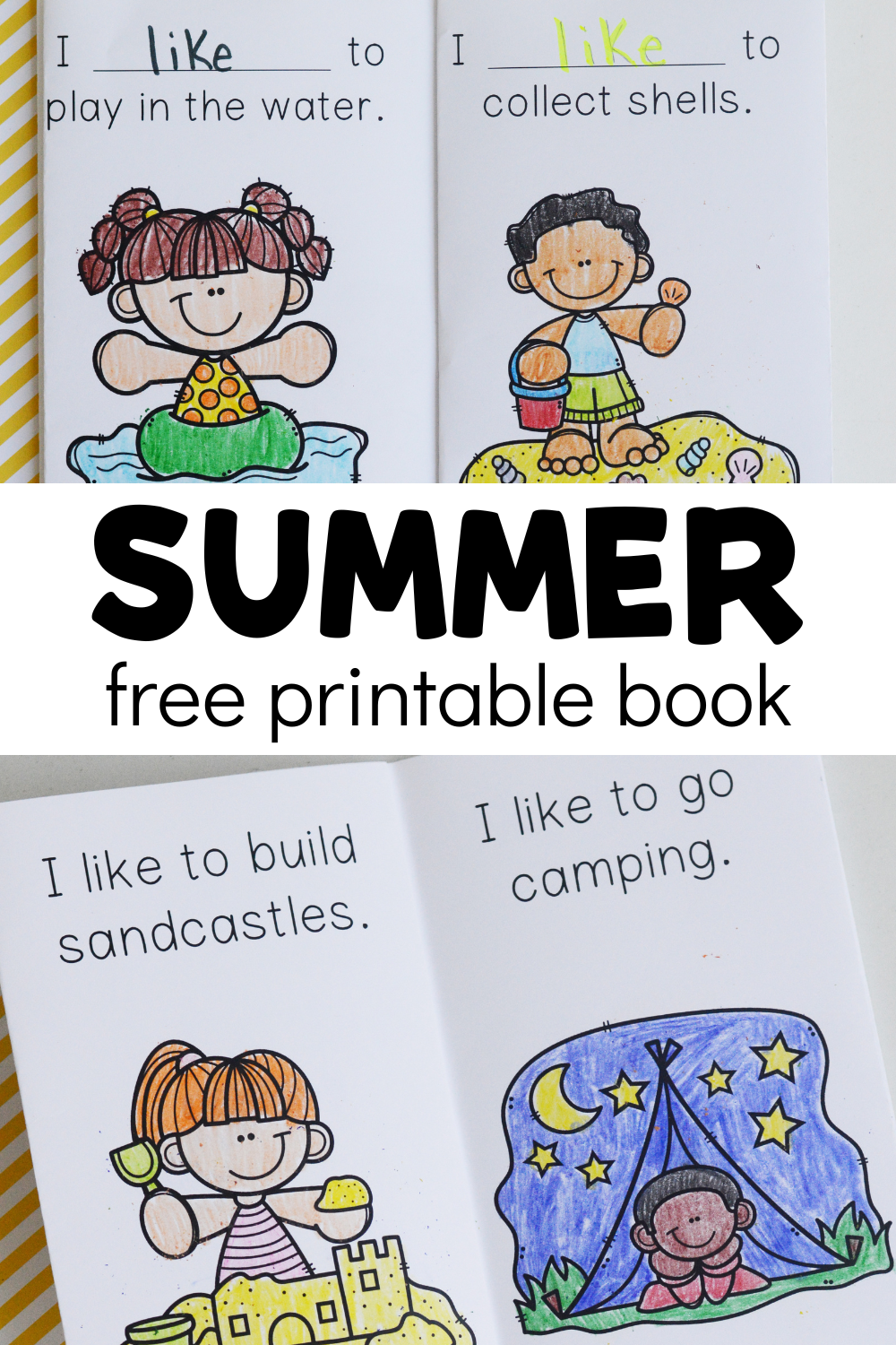 pages from emergent reader with text that reads summer free printable book