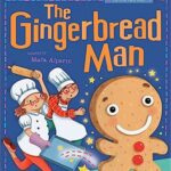The Gingerbread Man cover art. Image of two bakers chasing a gingerbread man.