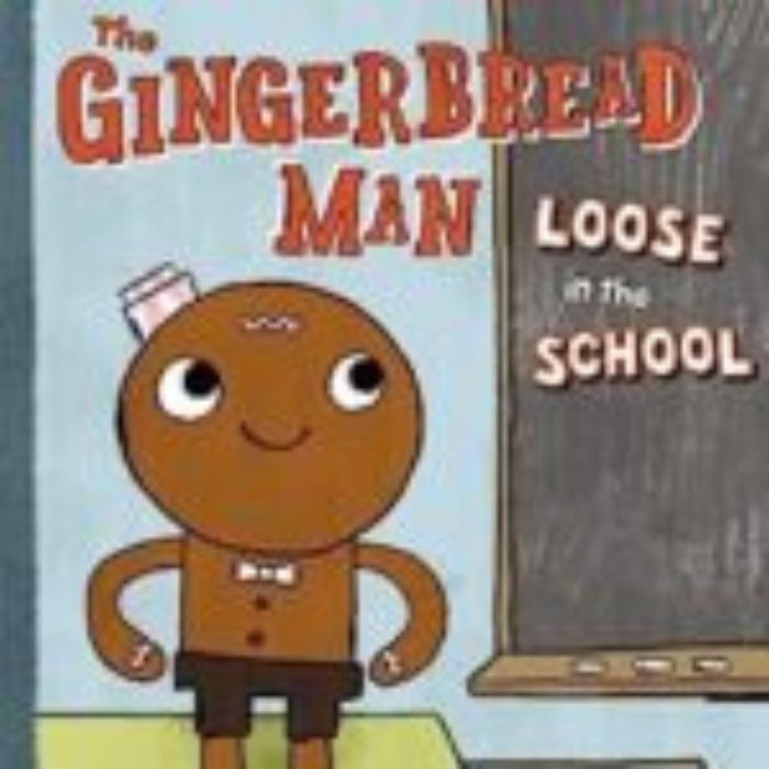 The Gingerbread Man Loose in the School cover art. Illustration of a gingerbread man.