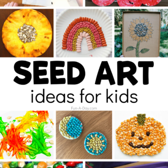 Art projects with text that reads seed art ideas for kids