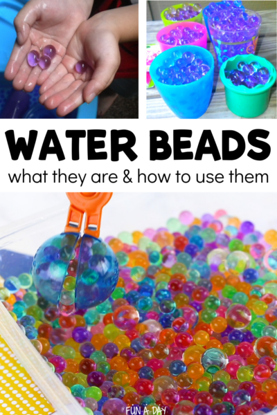 Kids using water beads with text that reads water beads what they are and how to use them