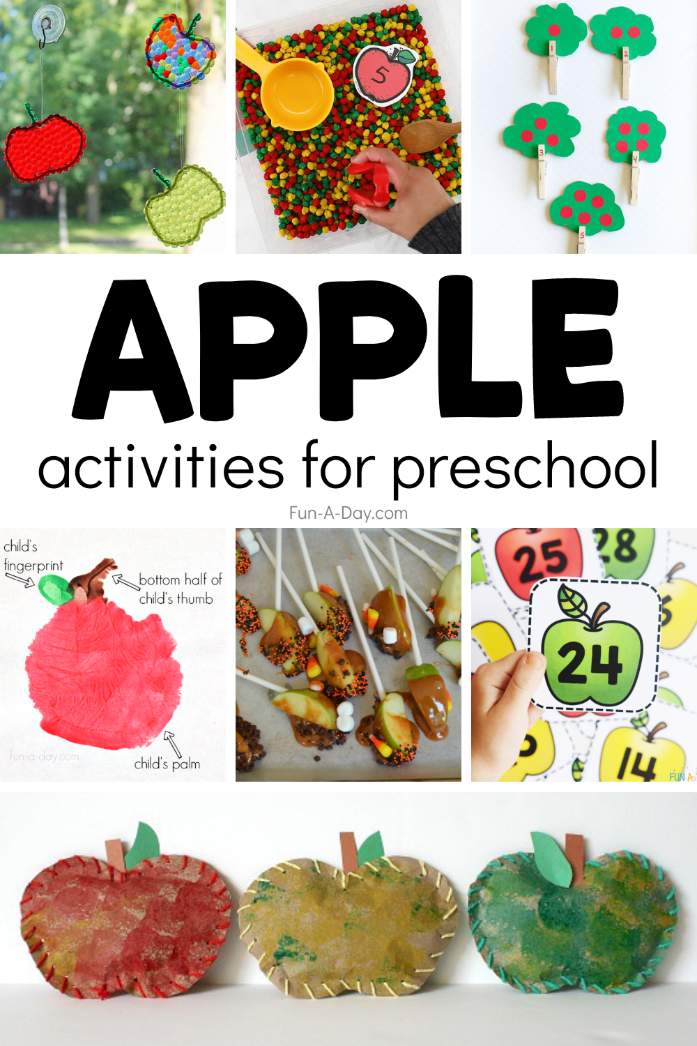 collage of apple ideas with text that reads apple activities for preschool