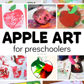 multiple apple projects with text that reads apple art for preschoolers