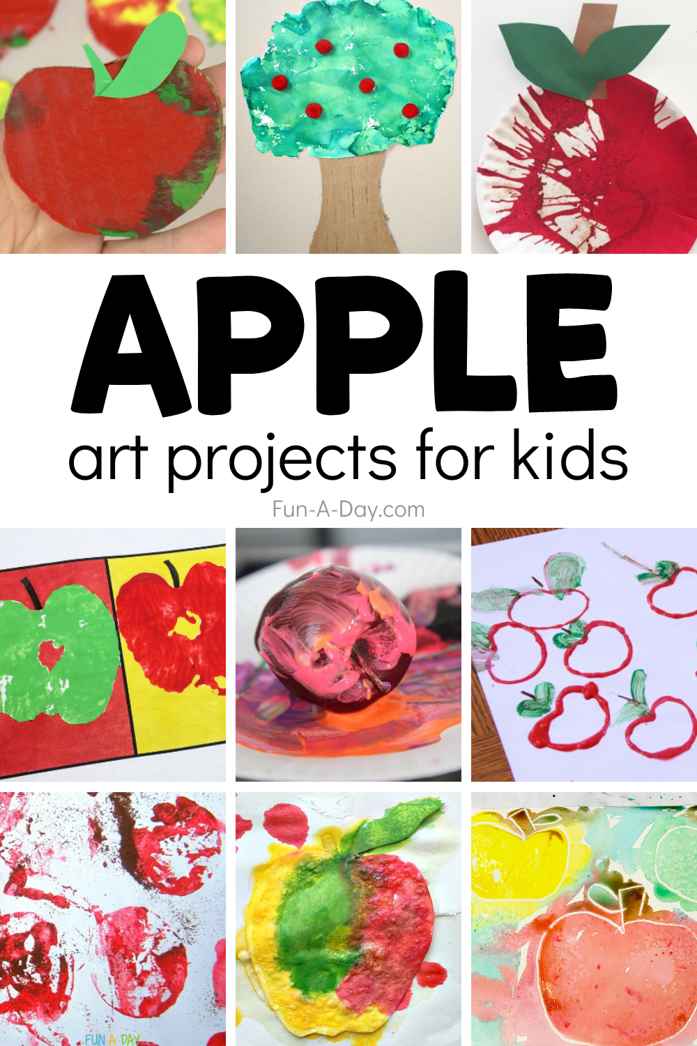 apple-themed projects with text that reads apple art projects for kids