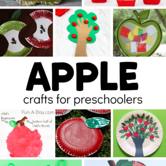 Many crafty apple ideas with text that reads apple crafts for preschoolers