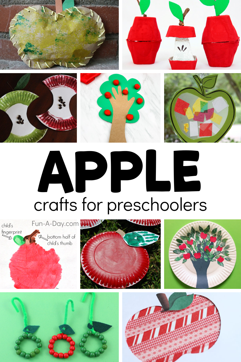 Many crafty apple ideas with text that reads apple crafts for preschoolers