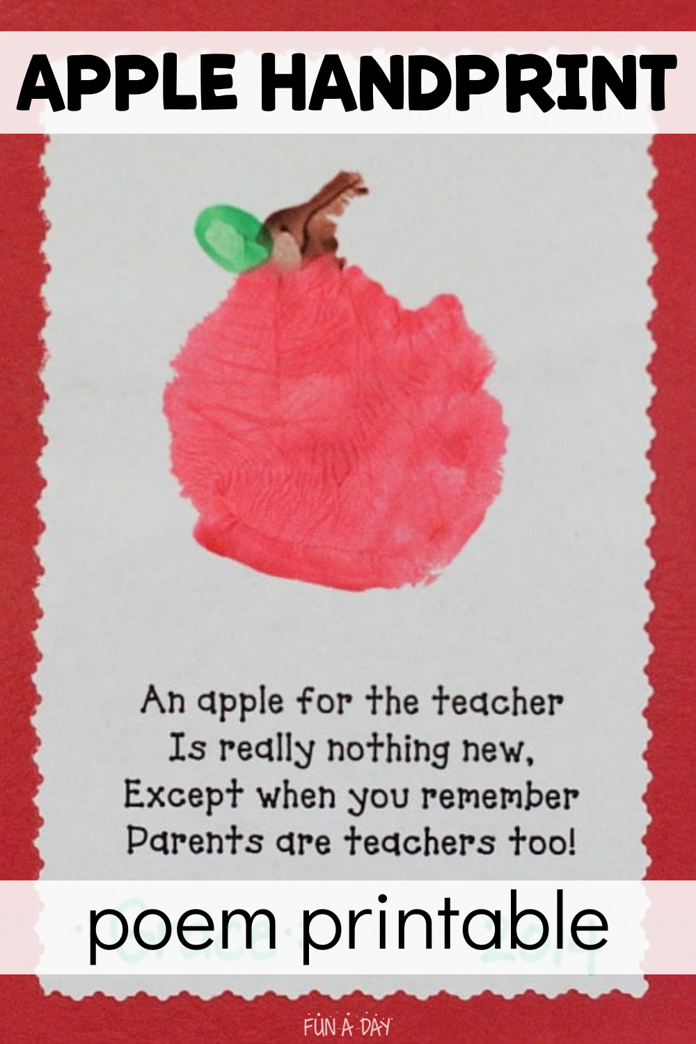 preschool handprint apple with text that reads apple handprint poem printable