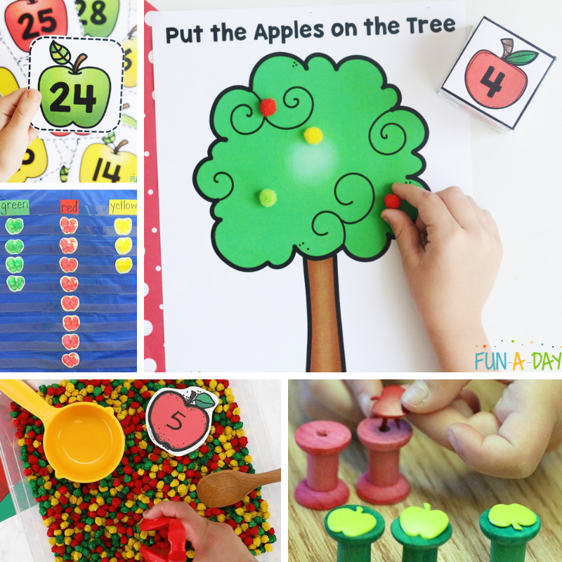 5 math activities to use during an apple theme for preschoolers