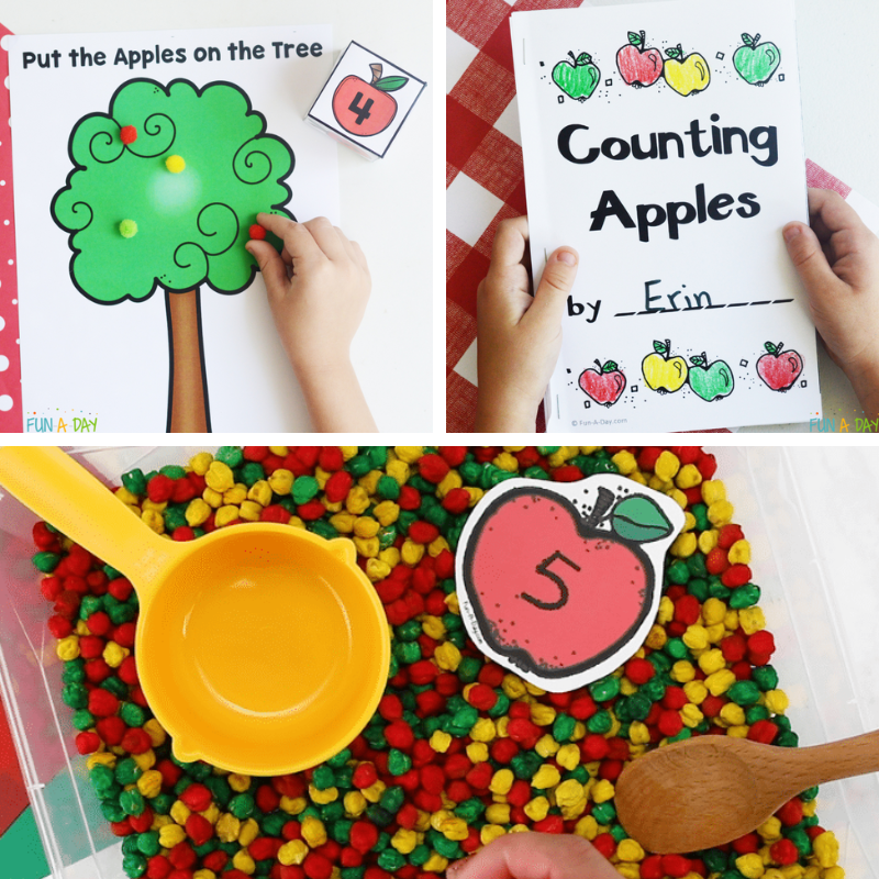 3 apple math printables for kids
