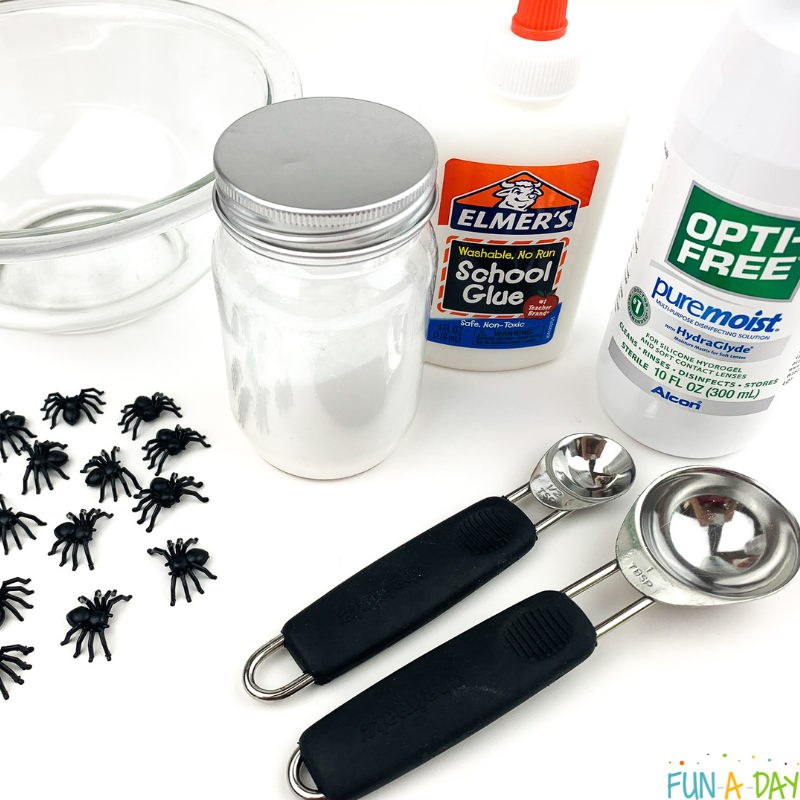 tools and ingredients for make spider slime