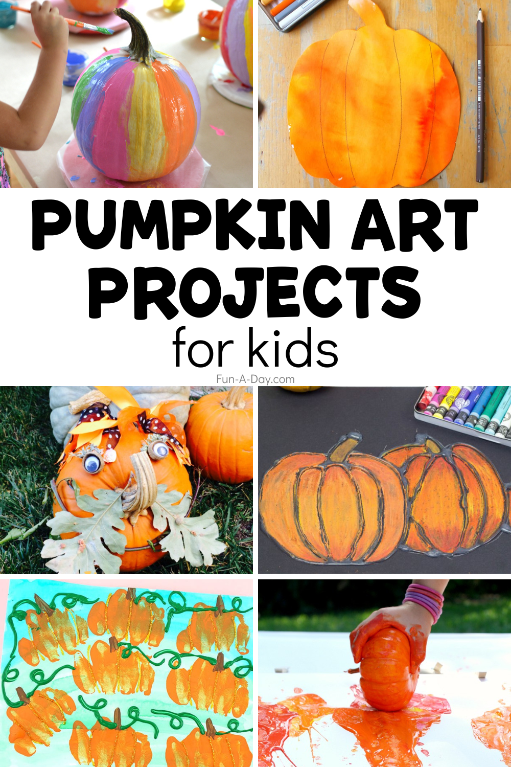 pumpkin ideas with text that reads pumpkin art projects for kids