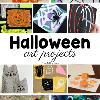 Preschool Halloween art project ideas with text that reads Halloween art projects.