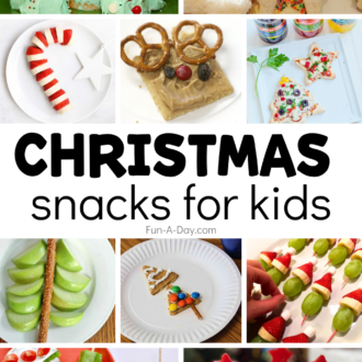 Ten Christmas snack ideas for kids with text that reads Christmas snacks for kids.