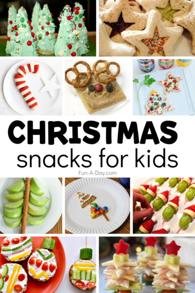 Ten Christmas snack ideas for kids with text that reads Christmas snacks for kids.