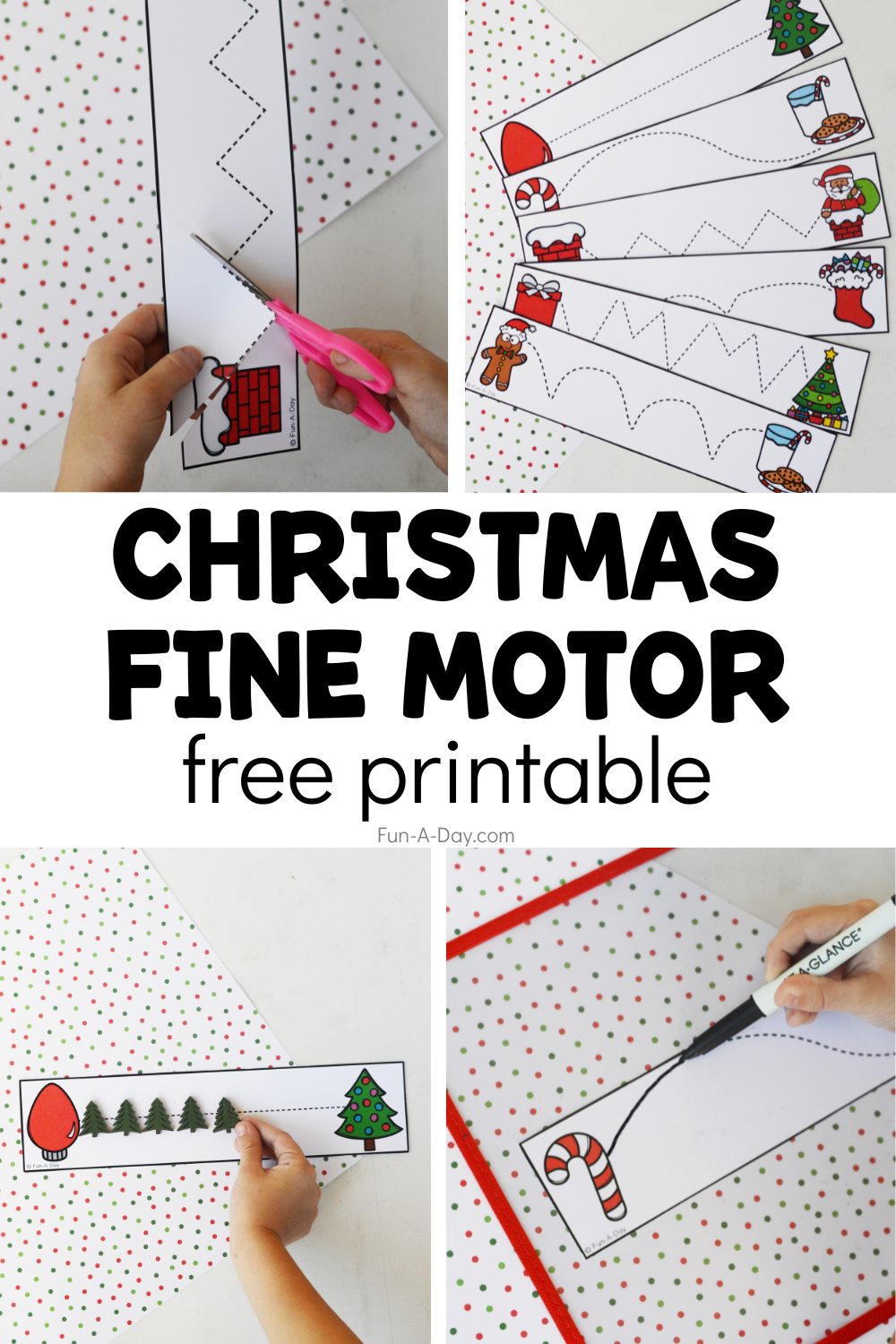 multiple views using the christmas cutting strips with text that reads christmas fine motor free printable