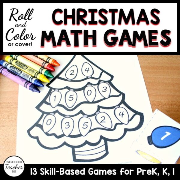 christmas math games roll and color resource cover
