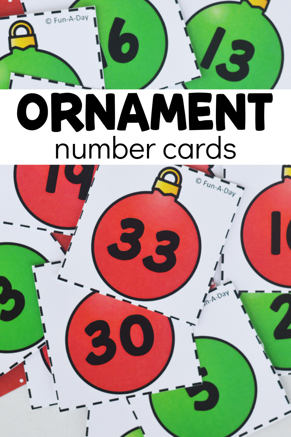 pile of ornament calendar numbers with text that reads ornament number cards