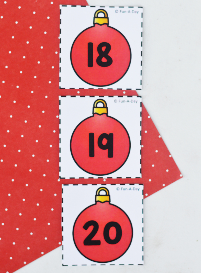 red ornament calendar numbers 18, 19, and 20 in order vertically
