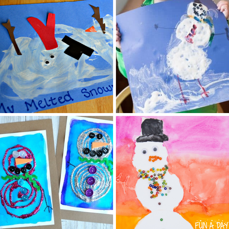 4 ideas for snowman art projects for preschoolers.