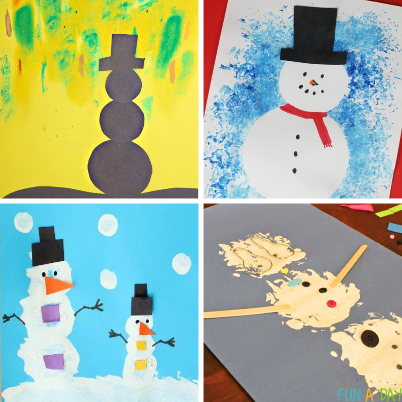 4 ideas for snowman art projects for preschoolers.