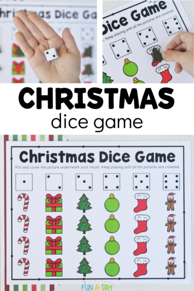 printable math game with text that reads Christmas dice game