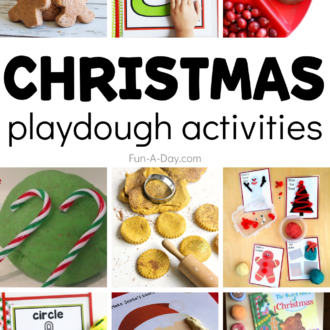 selection of play dough ideas with text that reads christmas playdough activities