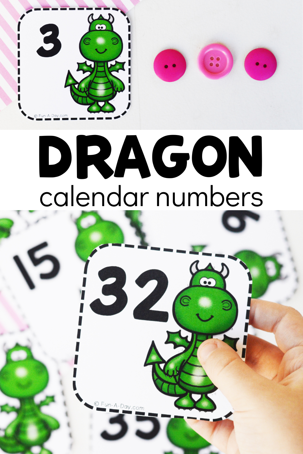 number cards in use with text that reads dragon calendar numbers