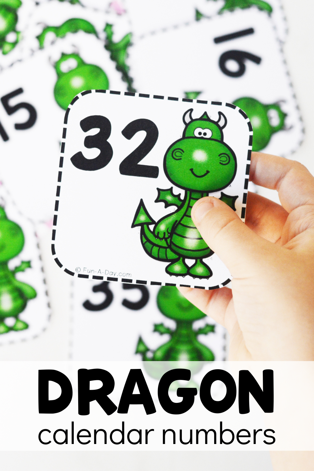 close up of number card 32 with text that reads dragon calendar numbers