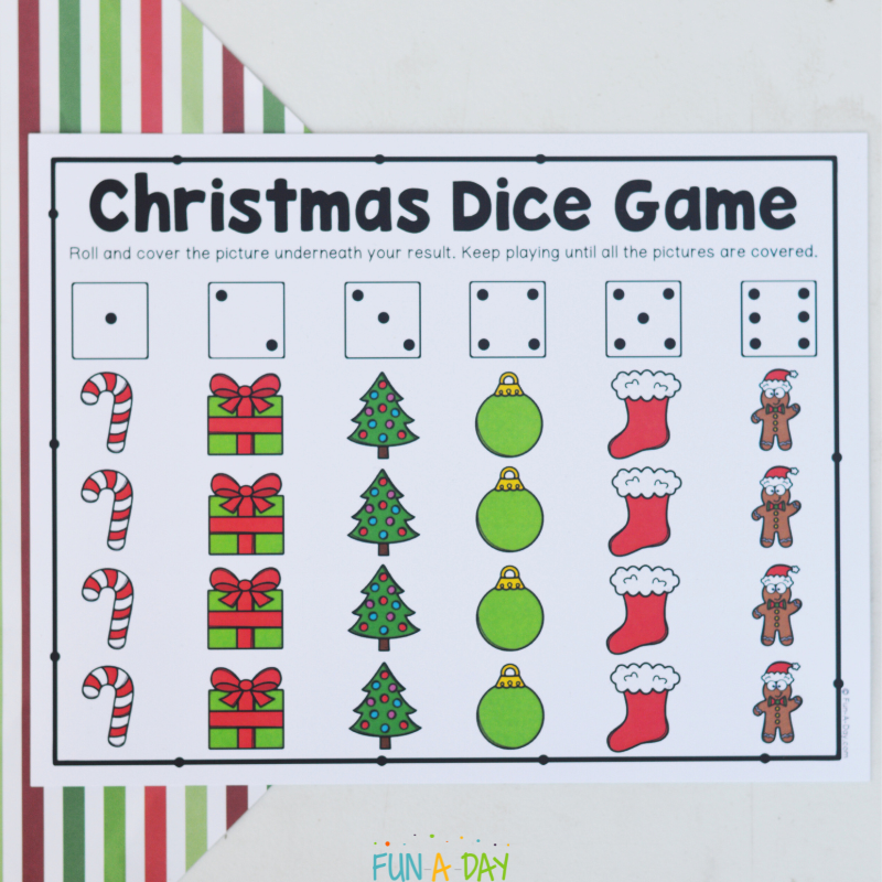 christmas dice game printable ready to be used