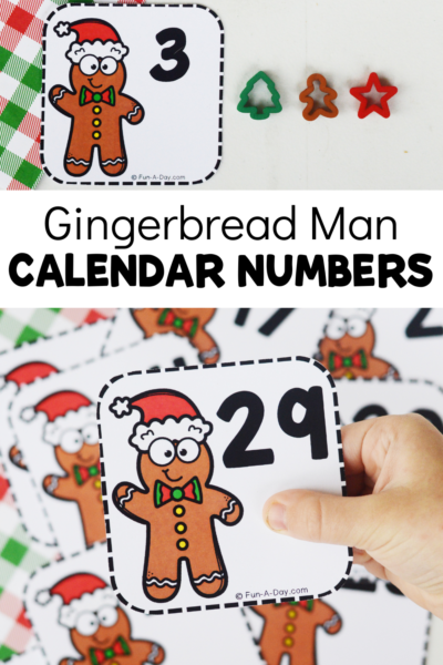 multiple views of number cards with text that reads gingerbread man calendar numbers