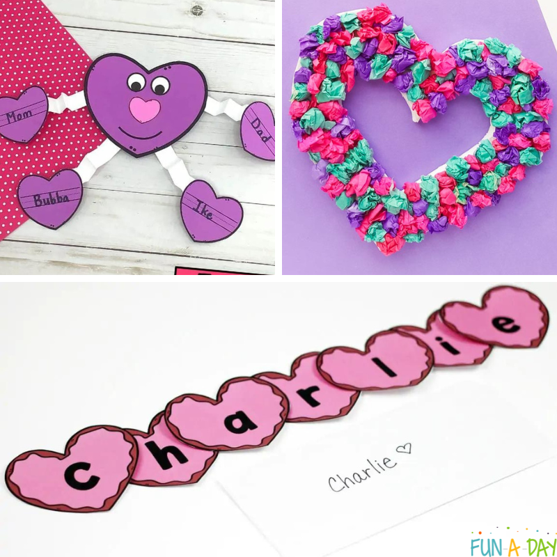 Three valentine craft ideas for preschoolers and kindergarteners.