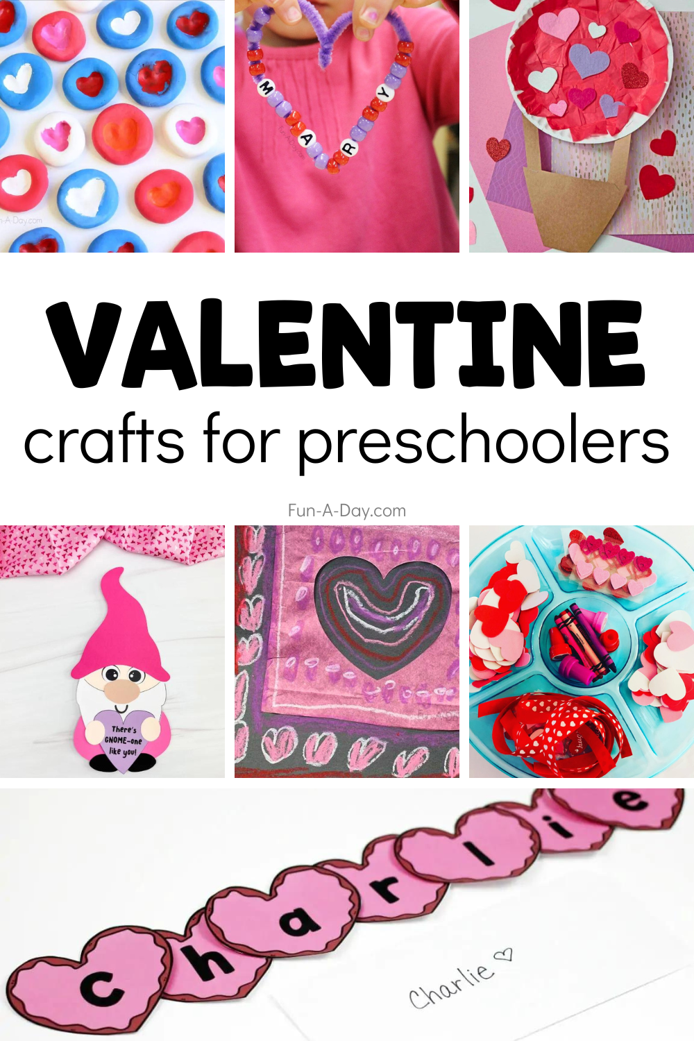 Seven Valentine's Day craft ideas for kids with text that reads valentine crafts for preschoolers.